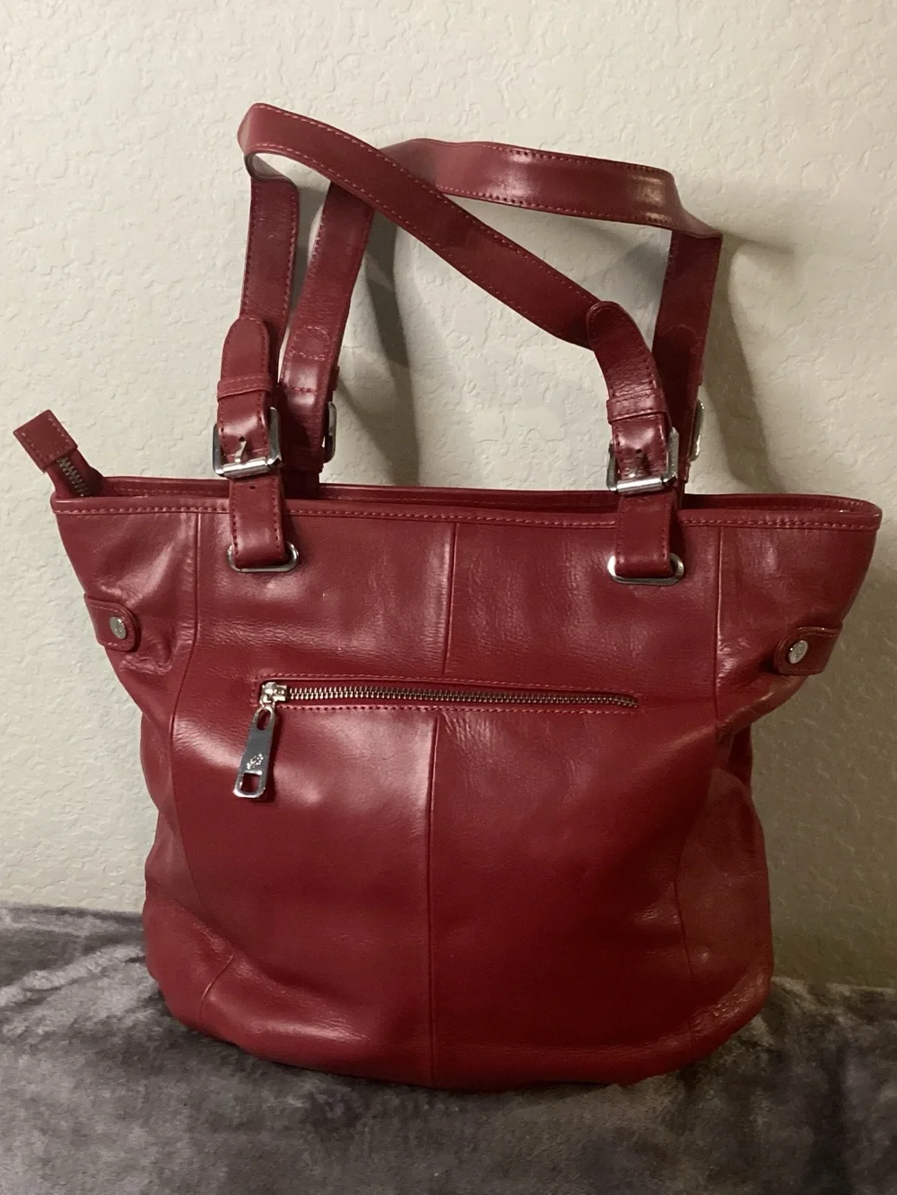 Red Leather Tote and Wallet Set - Women's Handbag